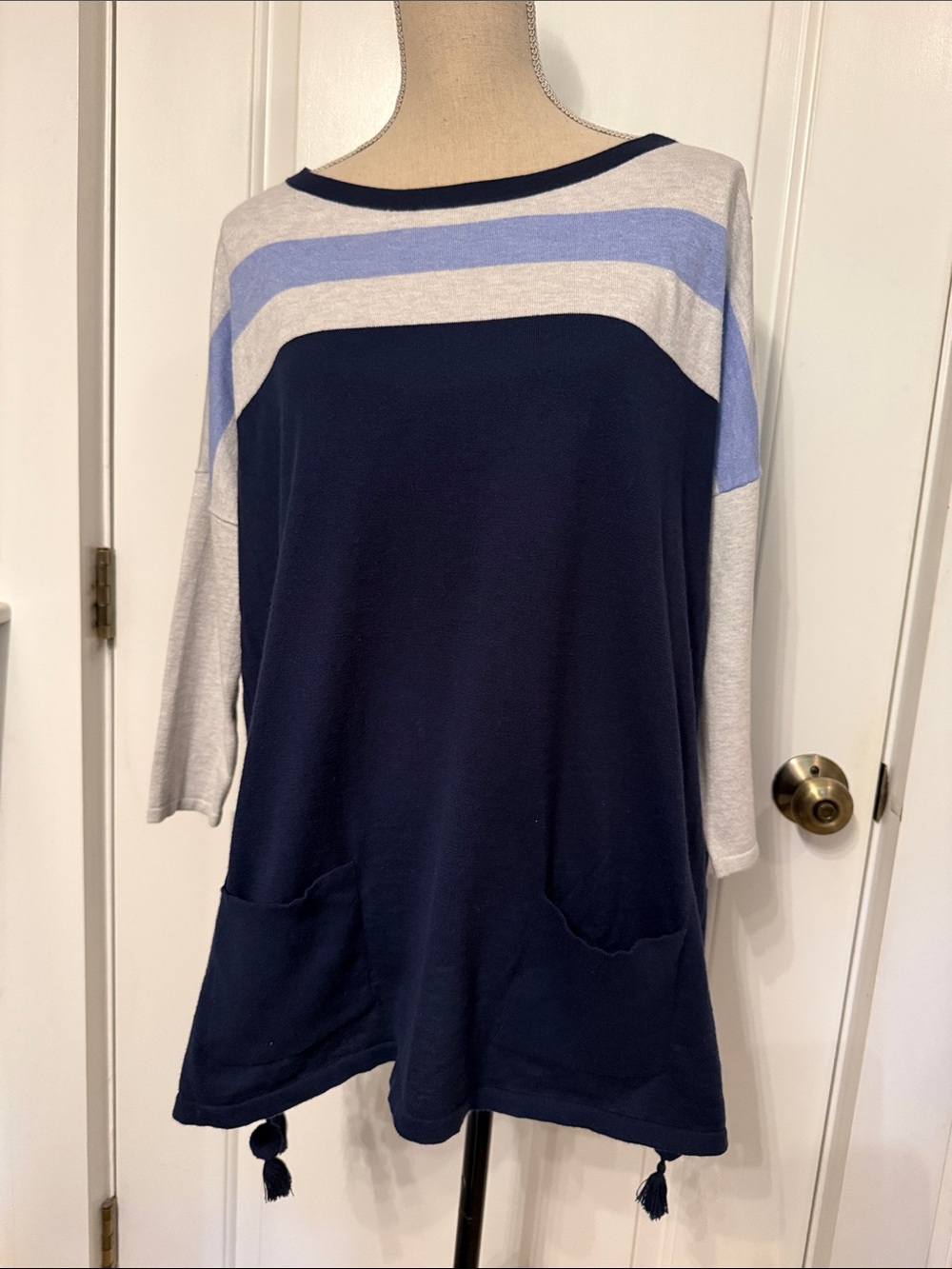 LILLY PULITZER SWEATER BOATNECK BLUE GRAY BOXY DROP SHOULDER SIZE S